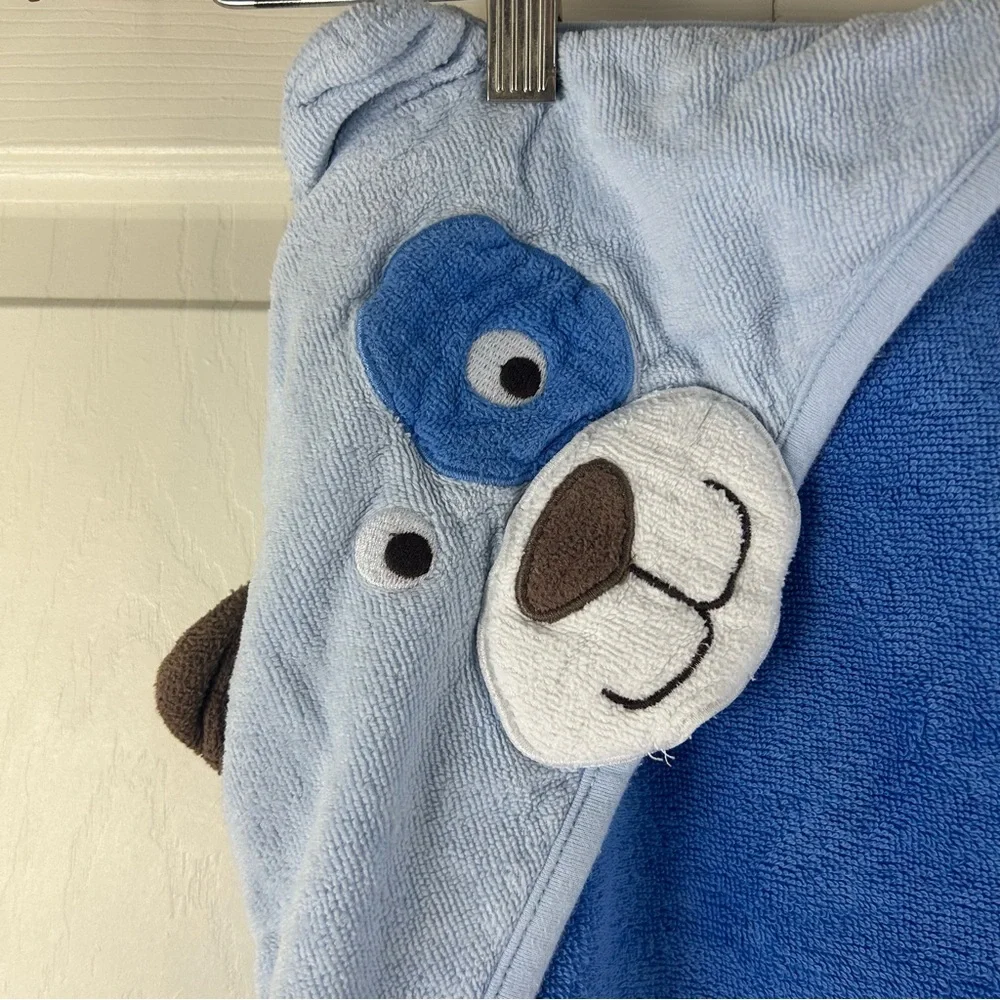 Carter's Blue Puppy Dog Hooded Baby Towel Terry Cloth White Brown